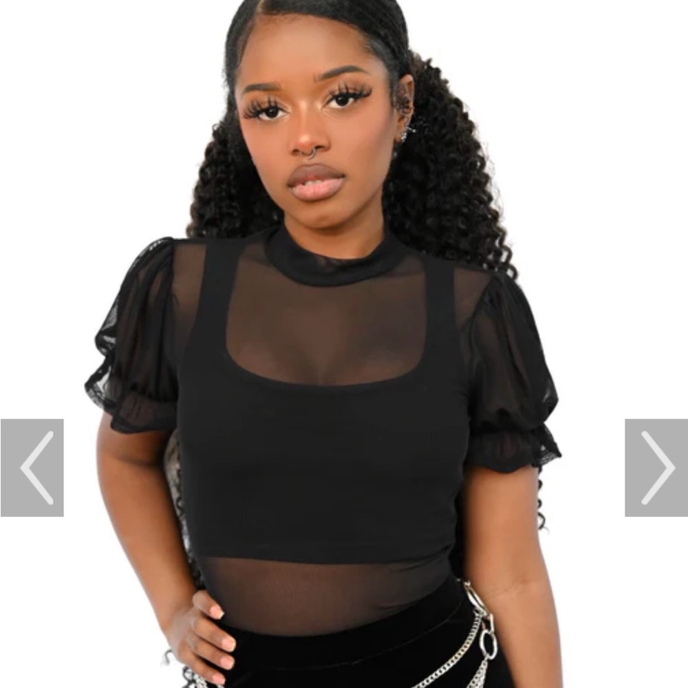 Foxblood Deadstock Mesh Puff Sleeve Top